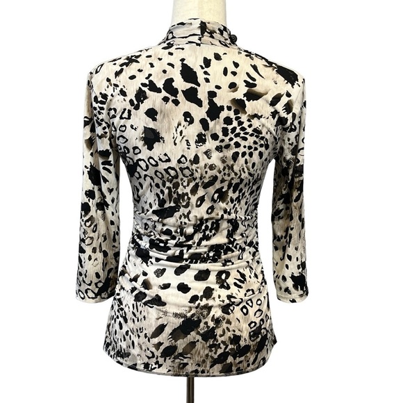 Vince Camuto Animal Print Blouse. Sheer SRaw Hem, Black Brown Size XS #1197 - Picture 3 of 6